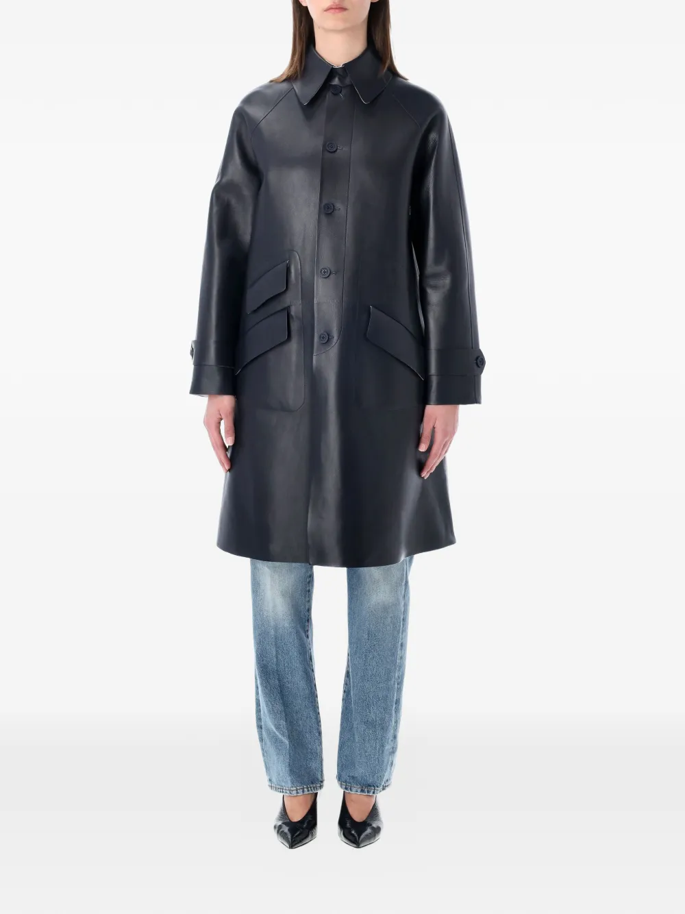 Ralph Lauren Collection buttoned leather coat - Blu
