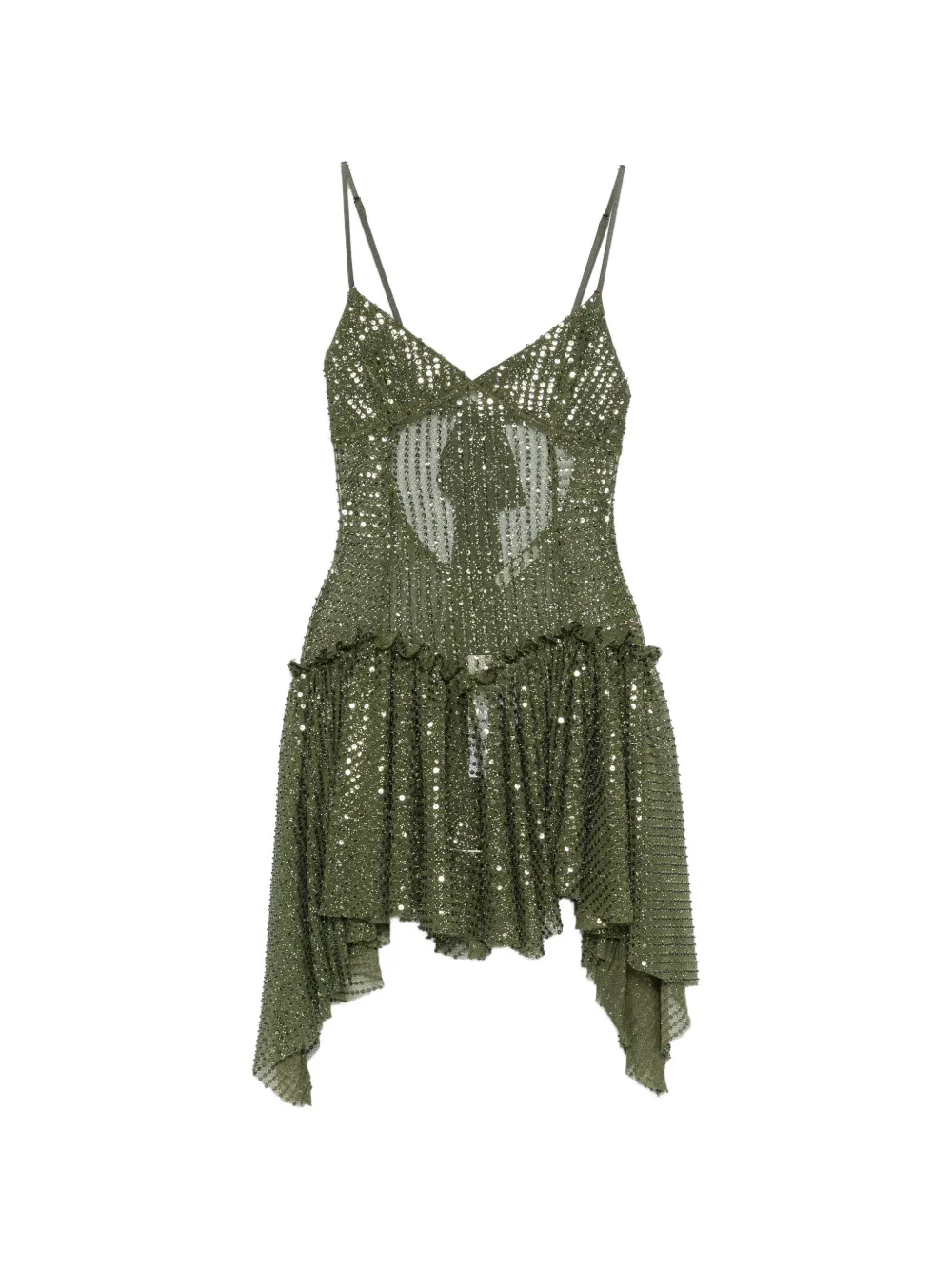 SIEDRES Lustina sequin-detail ruffled mini dress - Verde