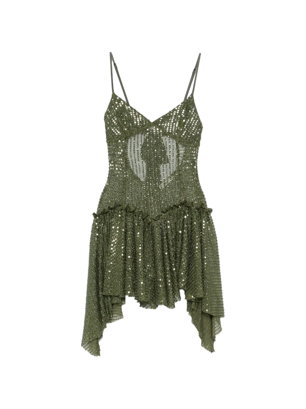 SIEDRES Lustina sequin-detail ruffled mini dress - Verde