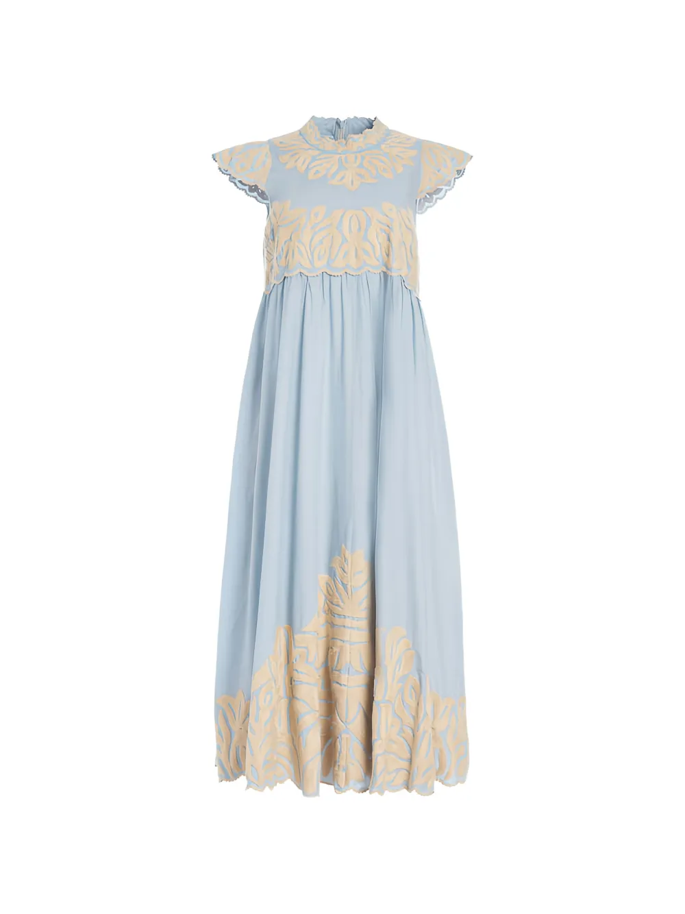 Sea Alexandra embroidery cap-sleeve midi dress - Blu