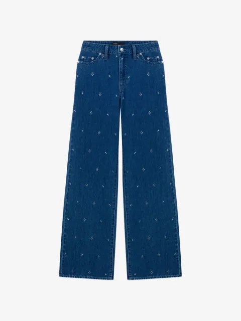 Maje jeans anchos con detalles de strass
