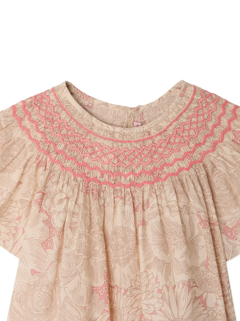  Bonpoint Adelice Smocked Floral Blouse - Neutrals 