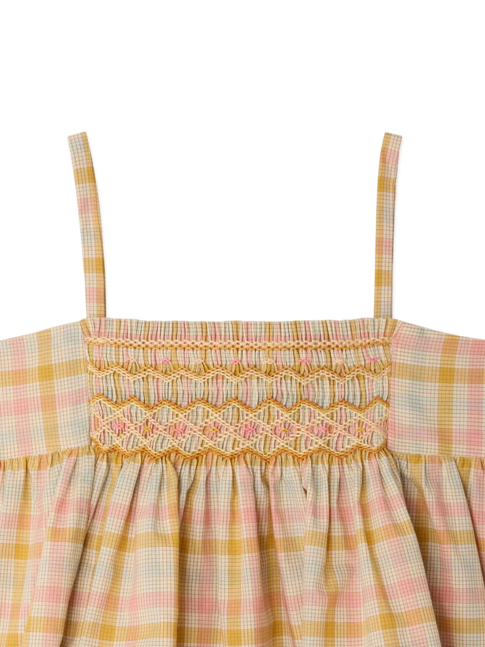 Bonpoint Prunelle geruit gesmockt shirt Beige