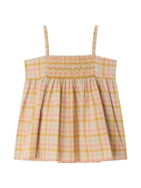 Bonpoint Prunelle checked shirred blouse