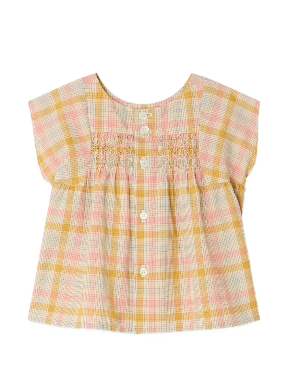 Bonpoint Geruit gesmockt shirt Beige