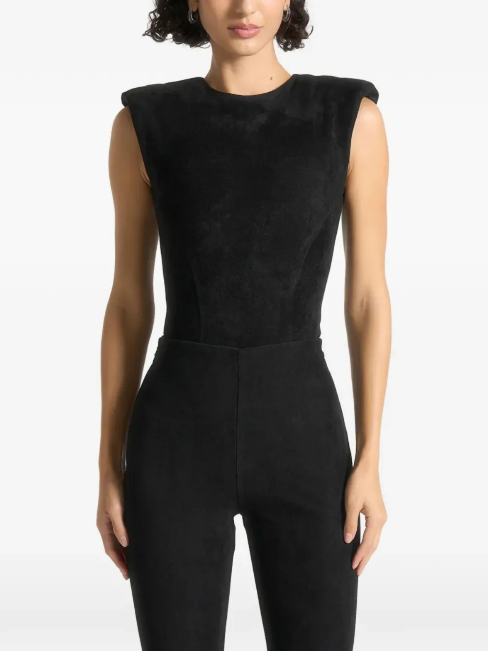 Manière De Voir Marina in black wide-shoulder suede bodysuit - Nero