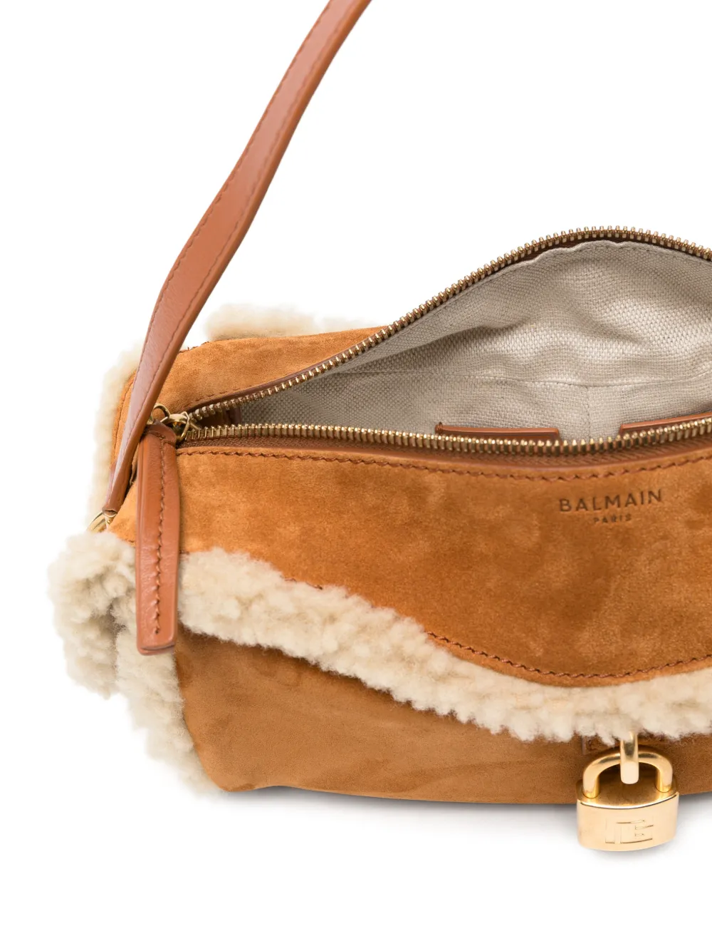 Balmain Pulse suède schoudertas met lammy afwerking Beige