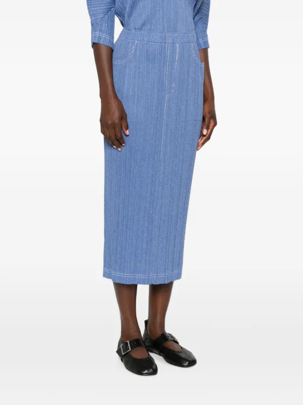 Pleats Please Issey Miyake Pleated Denim Midi Skirt | Blue | FARFETCH