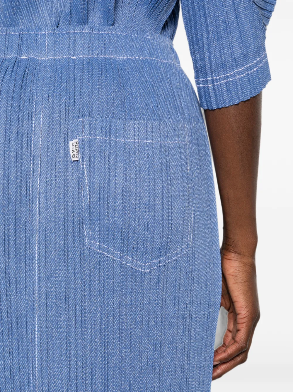 Pleats Please Issey Miyake Pleated Denim Midi Skirt | Blue | FARFETCH