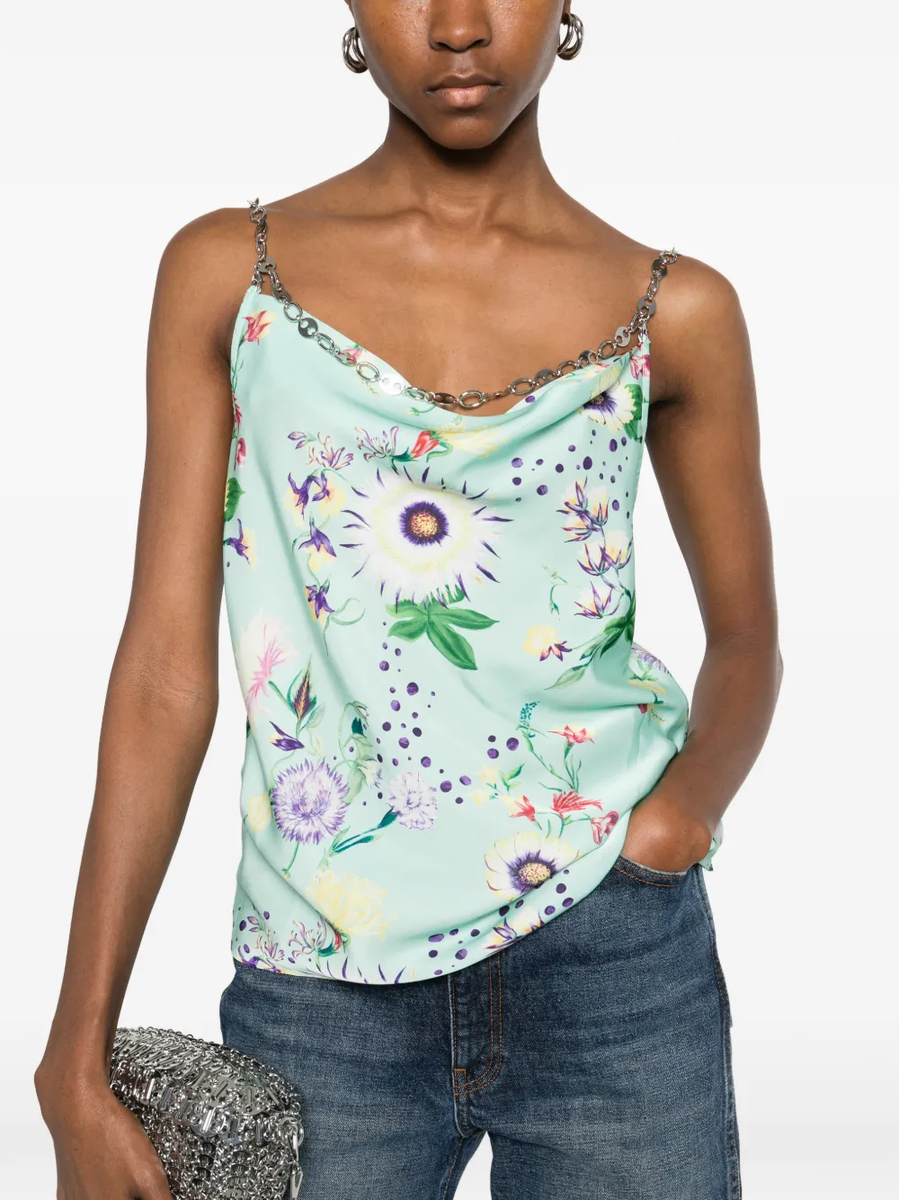 Rabanne Top met col en bloemenprint Groen