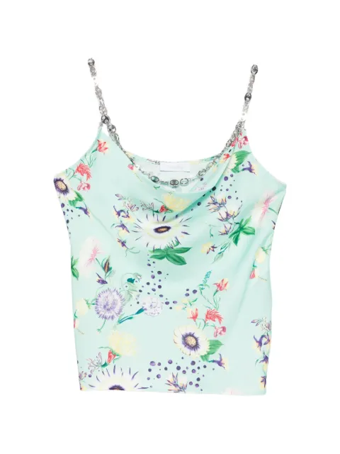 Rabanne chain-detail cowl-neck floral-print top