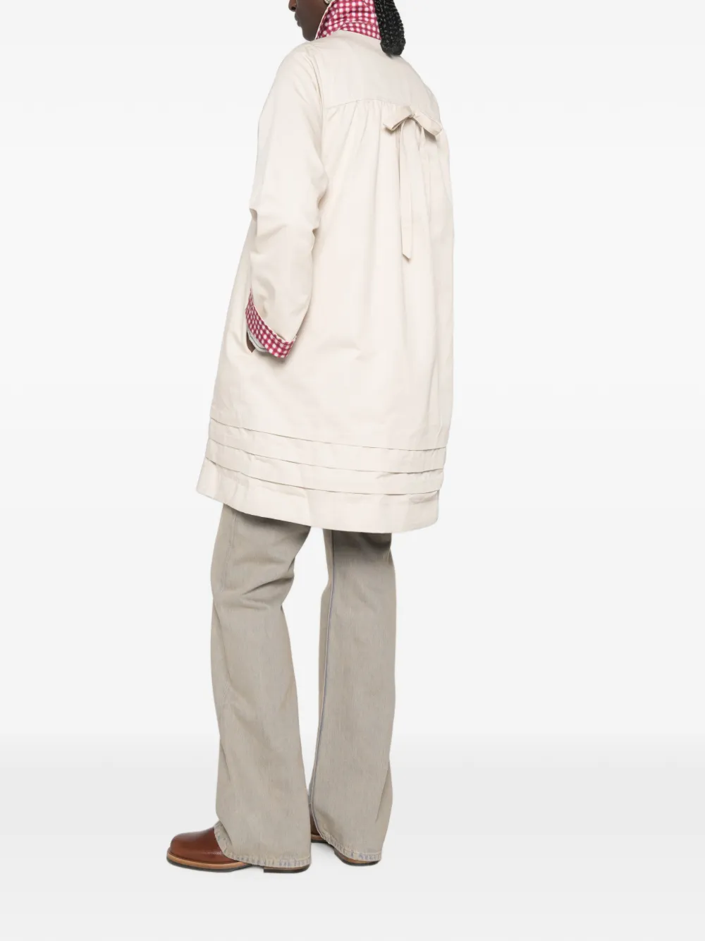 Damson Madder Mercedes Bow-detail Reversible Trench Coat In Animal Print
