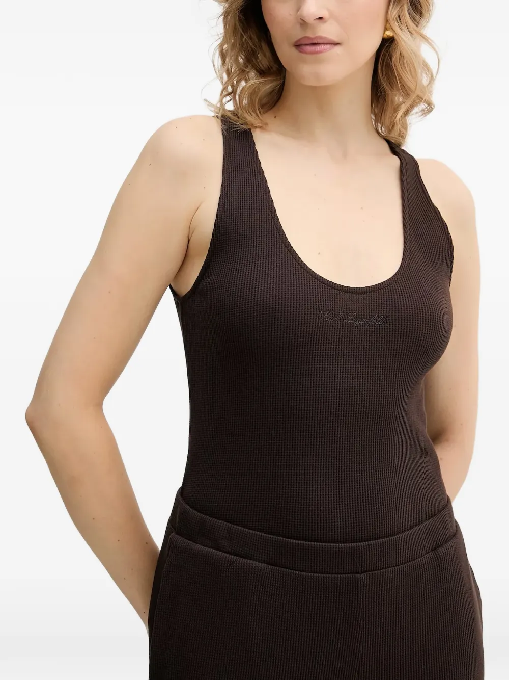 Karl Lagerfeld round-neck waffle tank top - Marrone