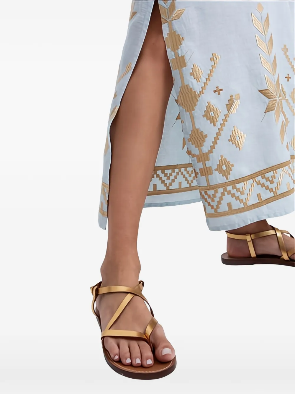  Greek Archaic Kori Thin-straps Gathered-back Maxi Dress - Blue 
