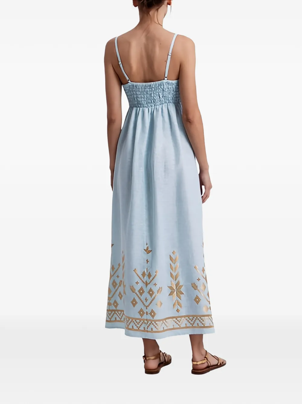  Greek Archaic Kori Thin-straps Gathered-back Maxi Dress - Blue 