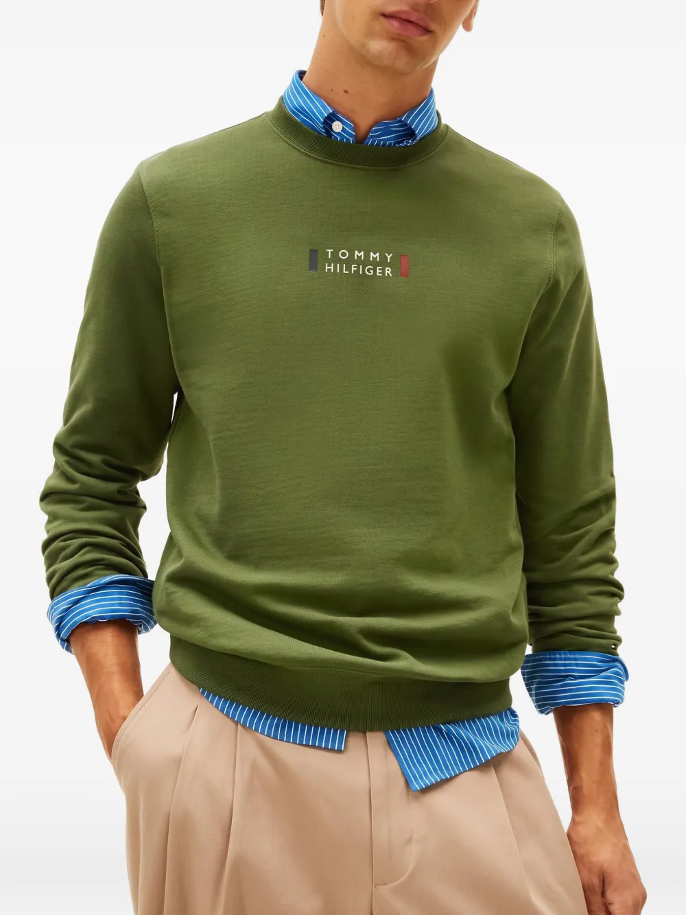 Tommy Hilfiger logo-embroidered sweater Groen