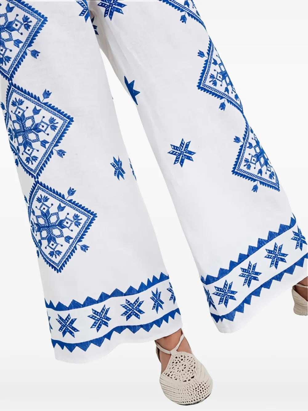  Greek Archaic Kori Elastic Waistband Printed Trousers - White 
