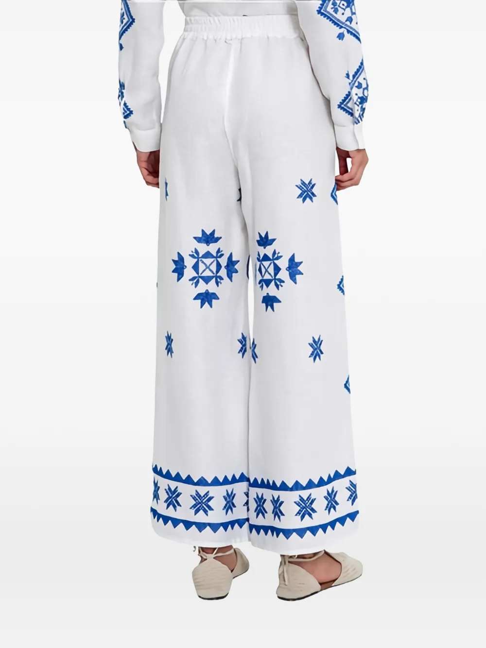  Greek Archaic Kori Elastic Waistband Printed Trousers - White 
