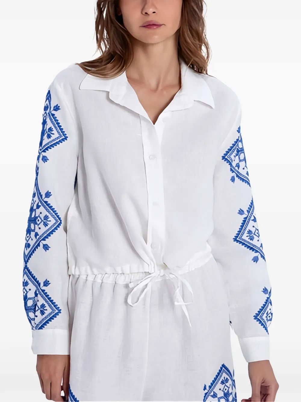 GREEK ARCHAIC KORI embroidered drawstring-detail shirt - Bianco