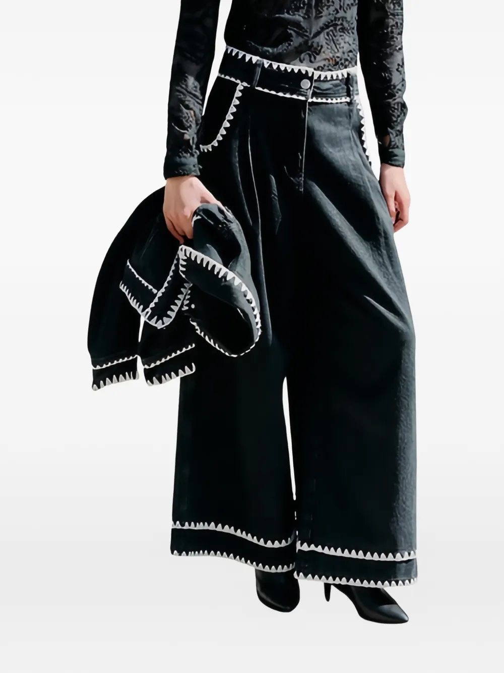 FARM Rio crochet-embroidered jeans - Nero