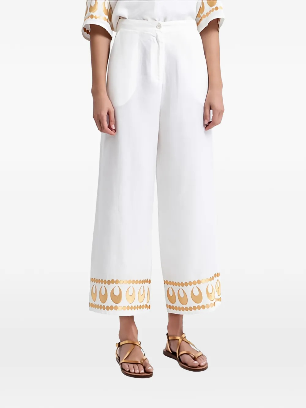 GREEK ARCHAIC KORI Selene embroidered trousers - Bianco