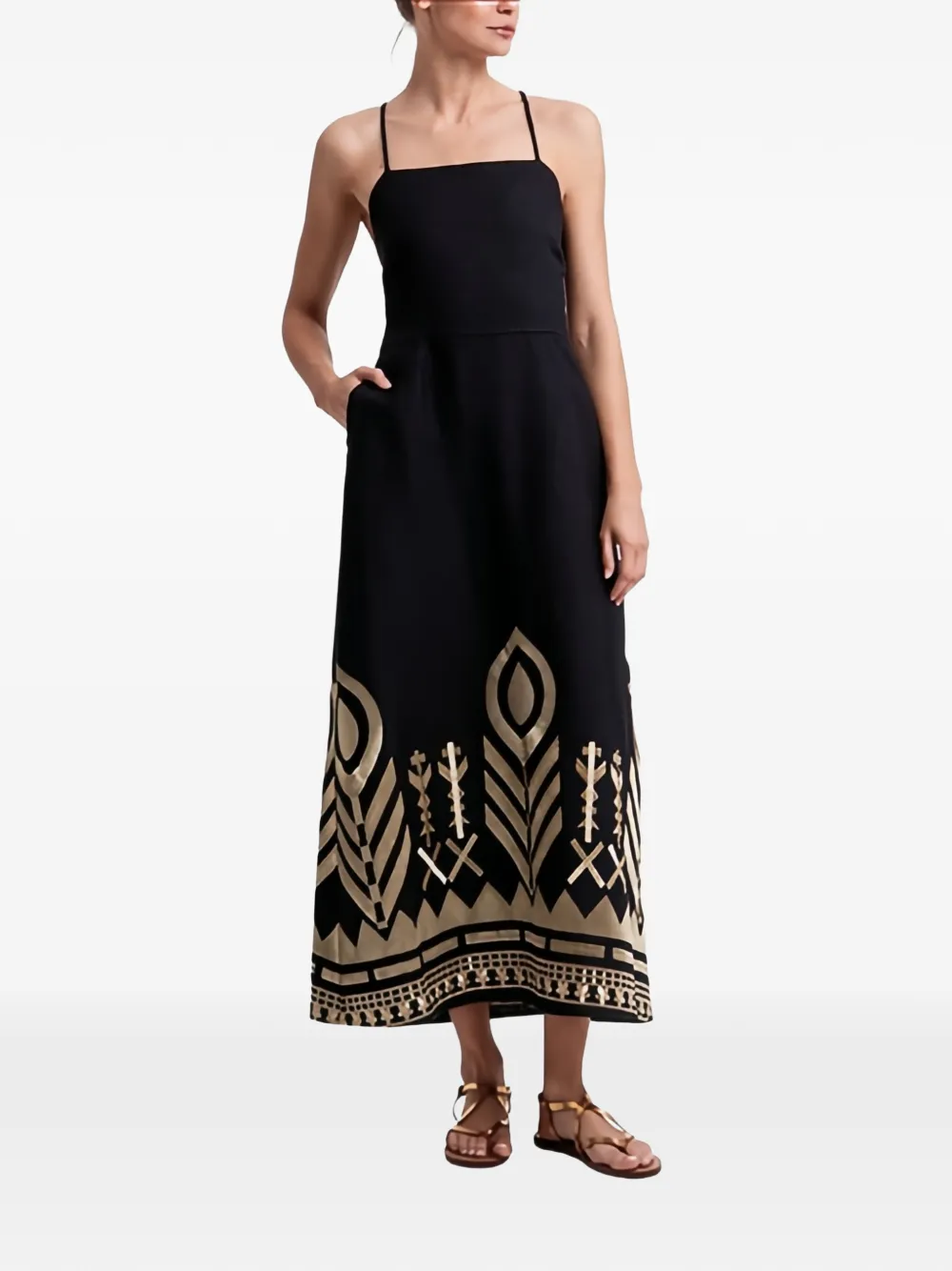 GREEK ARCHAIC KORI cross-straps maxi dress - Nero