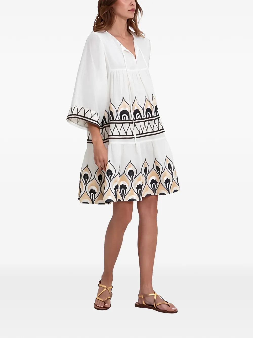  Greek Archaic Kori Phoenix Geometric-pattern Mini Dress - White 