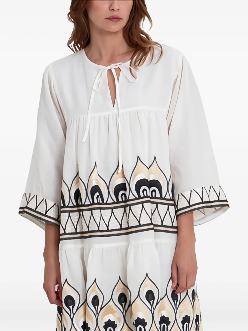 GREEK ARCHAIC KORI Phoenix geometric-pattern mini dress - Bianco