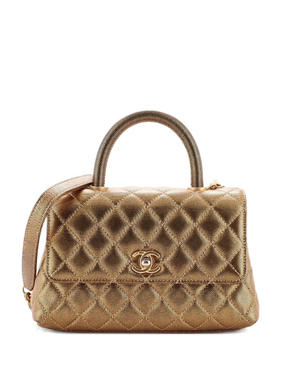 CHANEL Pre-Owned Coco Top Handle Bag Quilted Iridescent Caviar Mini satchel - Oro
