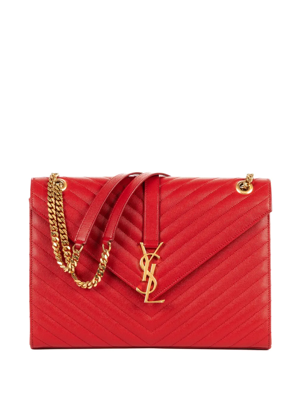 Pre-owned Saint Laurent Chevron-pattern Shoulder Bag In Red