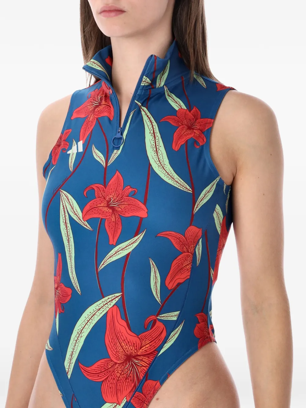  Adidas Floral Zip Bodysuit - Blue 