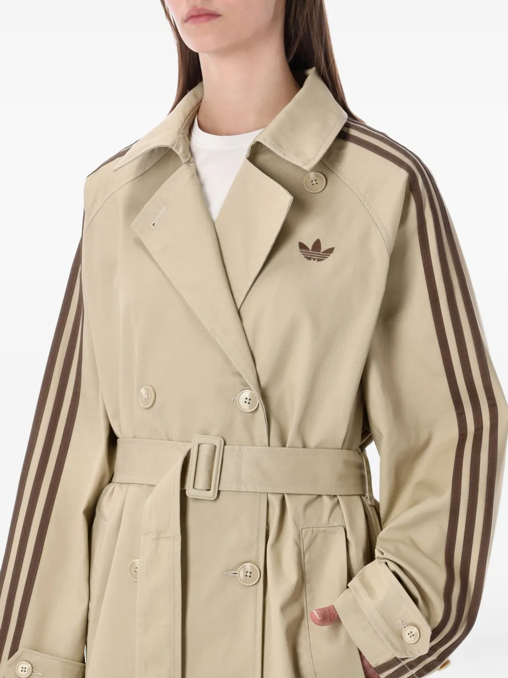  Adidas Stripe Belted Coat - Neutrals 