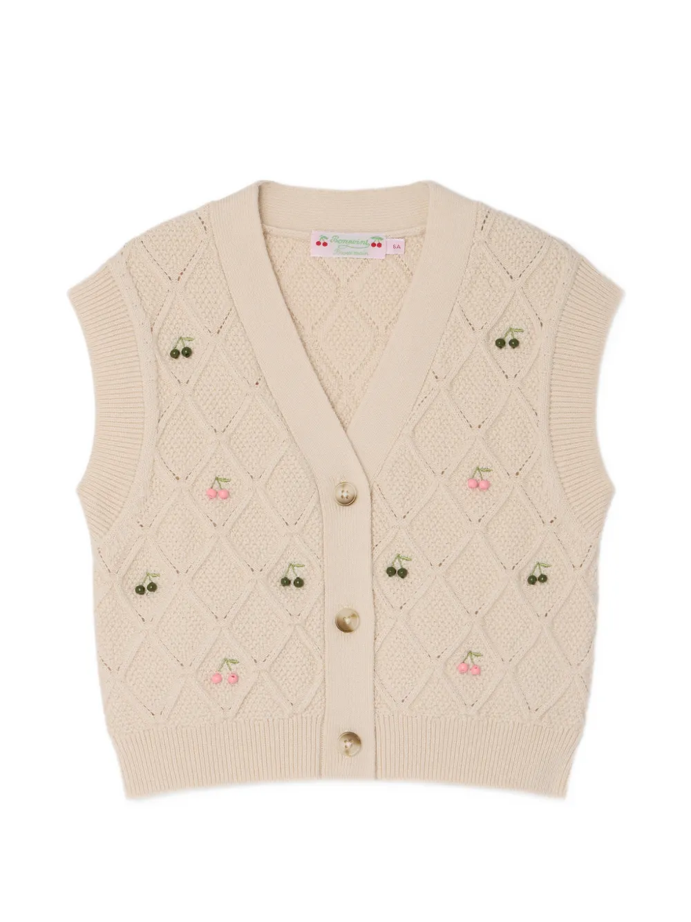 Bonpoint Ärmelloser Cardigan mit Kirschmotiv - Nude