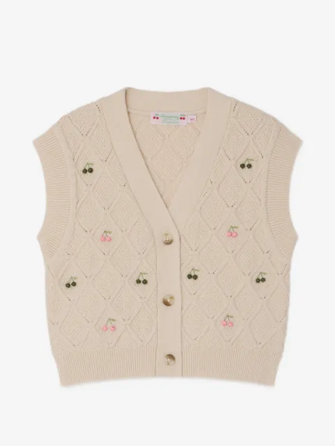 Bonpoint cherry-motif sleeveless cardigan
