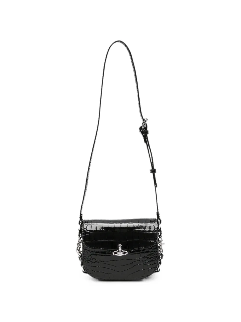 Vivienne Westwood Hunter Flap croc-embossed mini crossbody bag - Nero