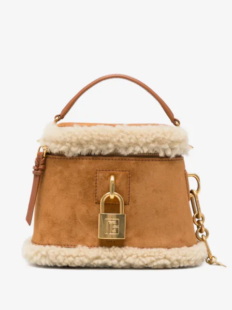Balmain Pulse Vanity shearling-trim top handle bag