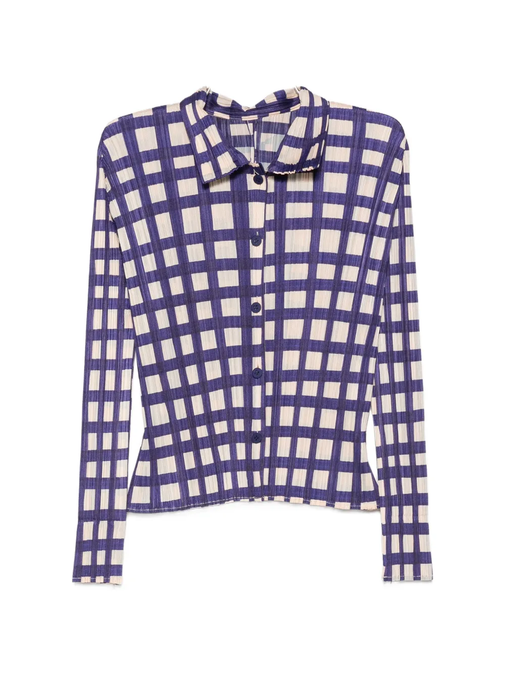 Pleats Please Issey Miyake Basket plissé-effect checked shirt - Blu