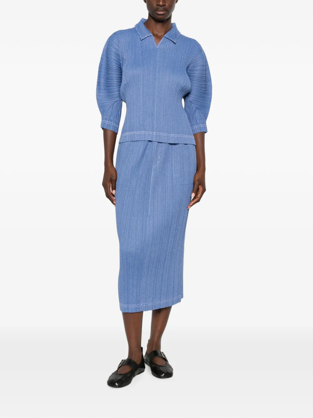 Pleats Please Issey Miyake Denim top Blauw