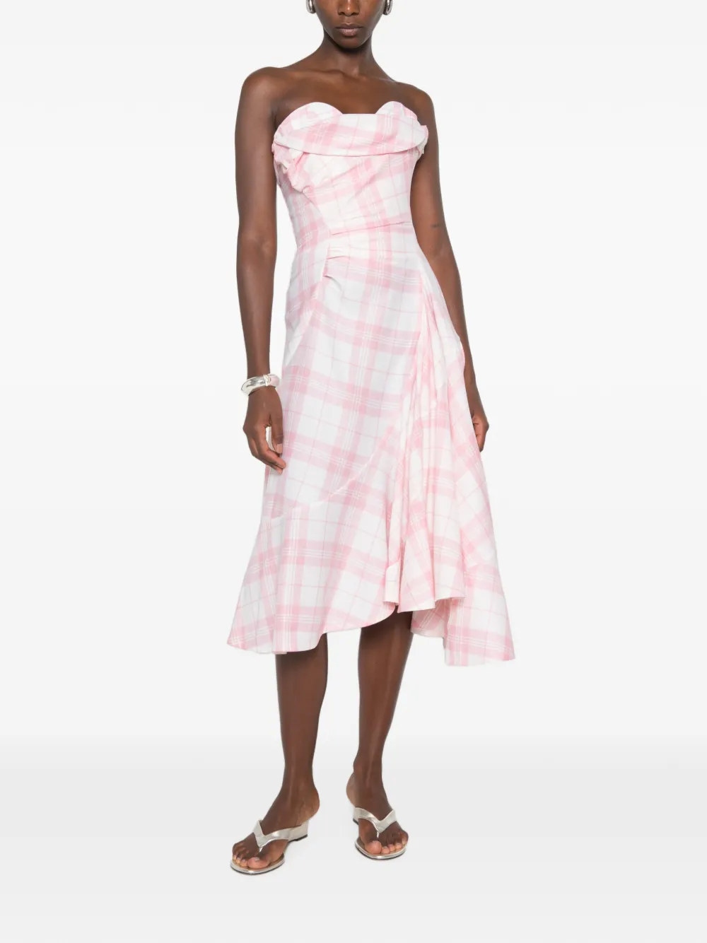 Vivienne Westwood Spiral geruite midi-jurk Wit