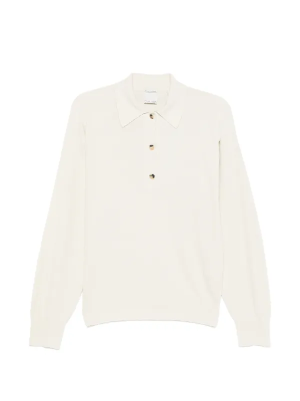 Calvin Klein Collection Helga Long-sleeve Polo Top in White