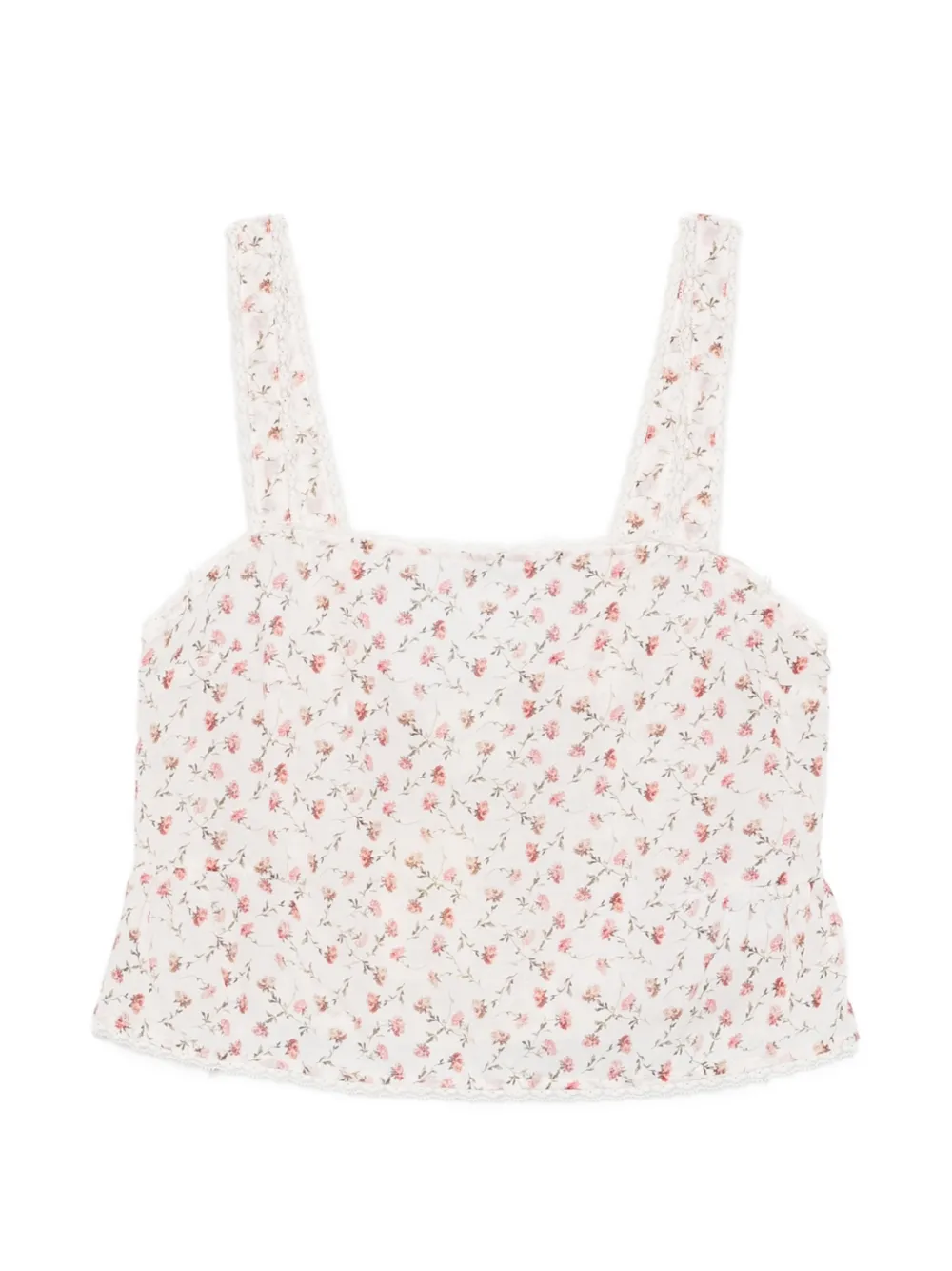 Posse Charlotte floral-print lace-trim cotton tank top - Toni neutri