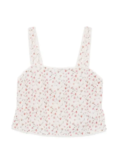 Posse Charlotte floral-print lace-trim cotton tank top