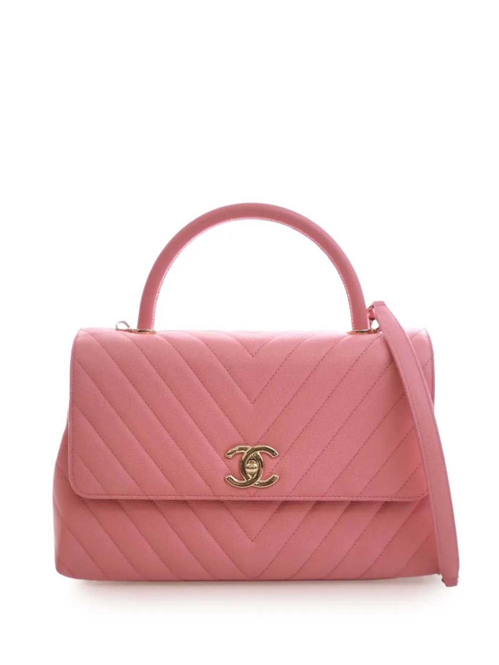 CHANEL Pre-Owned 2019 Small Caviar Chevron Coco Top Handle Bag satchel - Rosa