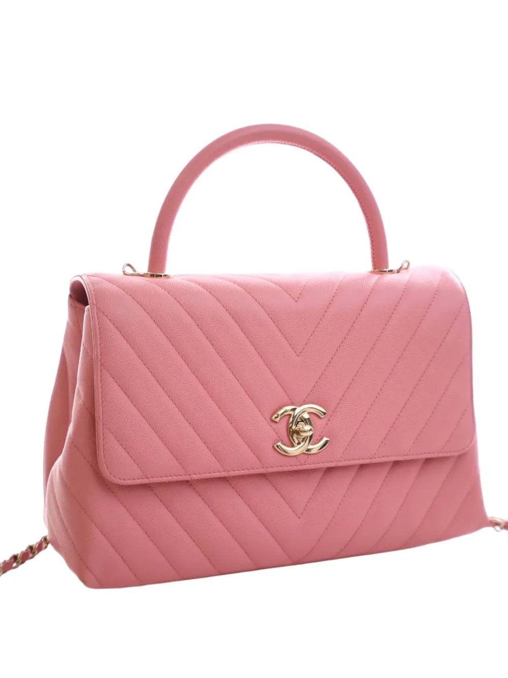 2019 Small Caviar Chevron Coco Top Handle Bag Satchel