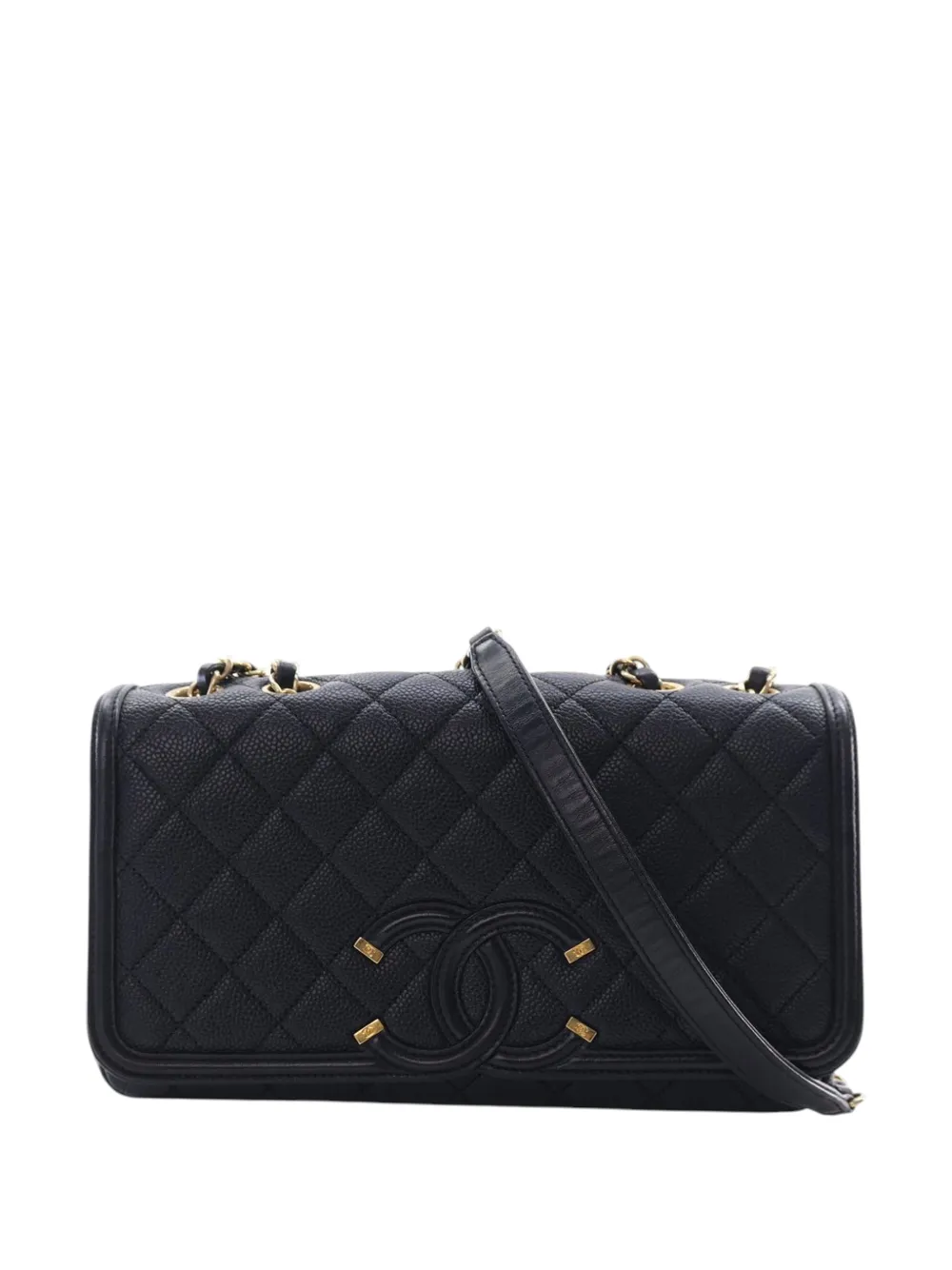 CHANEL Pre-Owned 2016-2017 Medium Caviar CC Filigree Flap crossbody bag - Nero