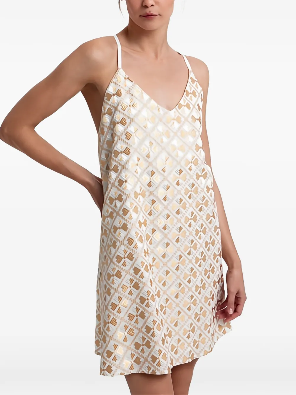 GREEK ARCHAIC KORI geometric-pattern mini dress - Toni neutri