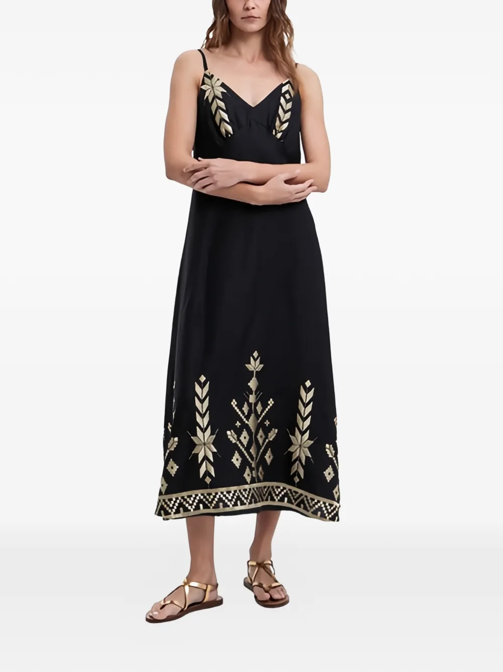 GREEK ARCHAIC KORI geometric-pattern midi dress - Nero