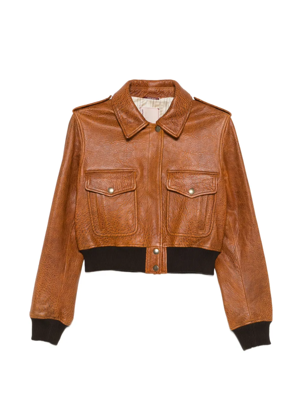 Antonio Marras ribbed-hem leather jacket - Marrone