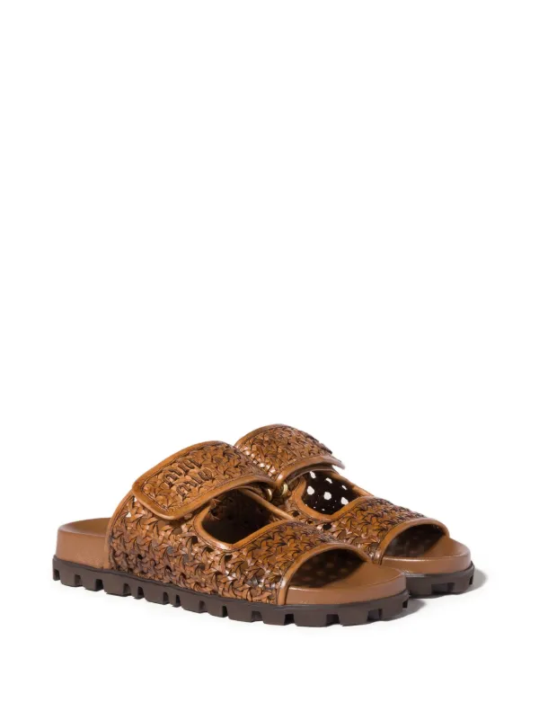 mi__ページ Miu Miu Woven Leather lug-sole Sandals | Brown | FARFETCH