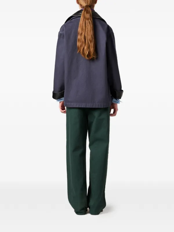 Miu Miu パッチポケット レザートリム ジャケット | ブルー | FARFETCH JP